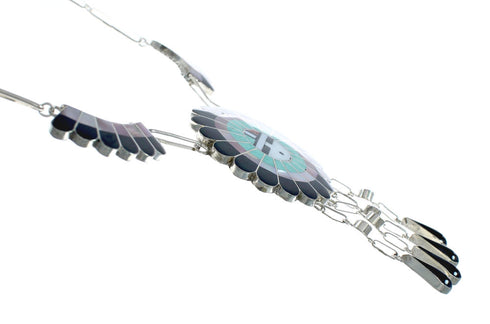 Zuni Sterling Silver Multi-Stone Inlay Sunface Necklace & Earrings Set SN20307